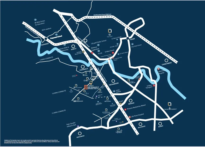 Location map of Legacy Highpoint, Punawale, showing Mumbai–Pune Expressway, Hinjewadi, Wakad and Chinchwad